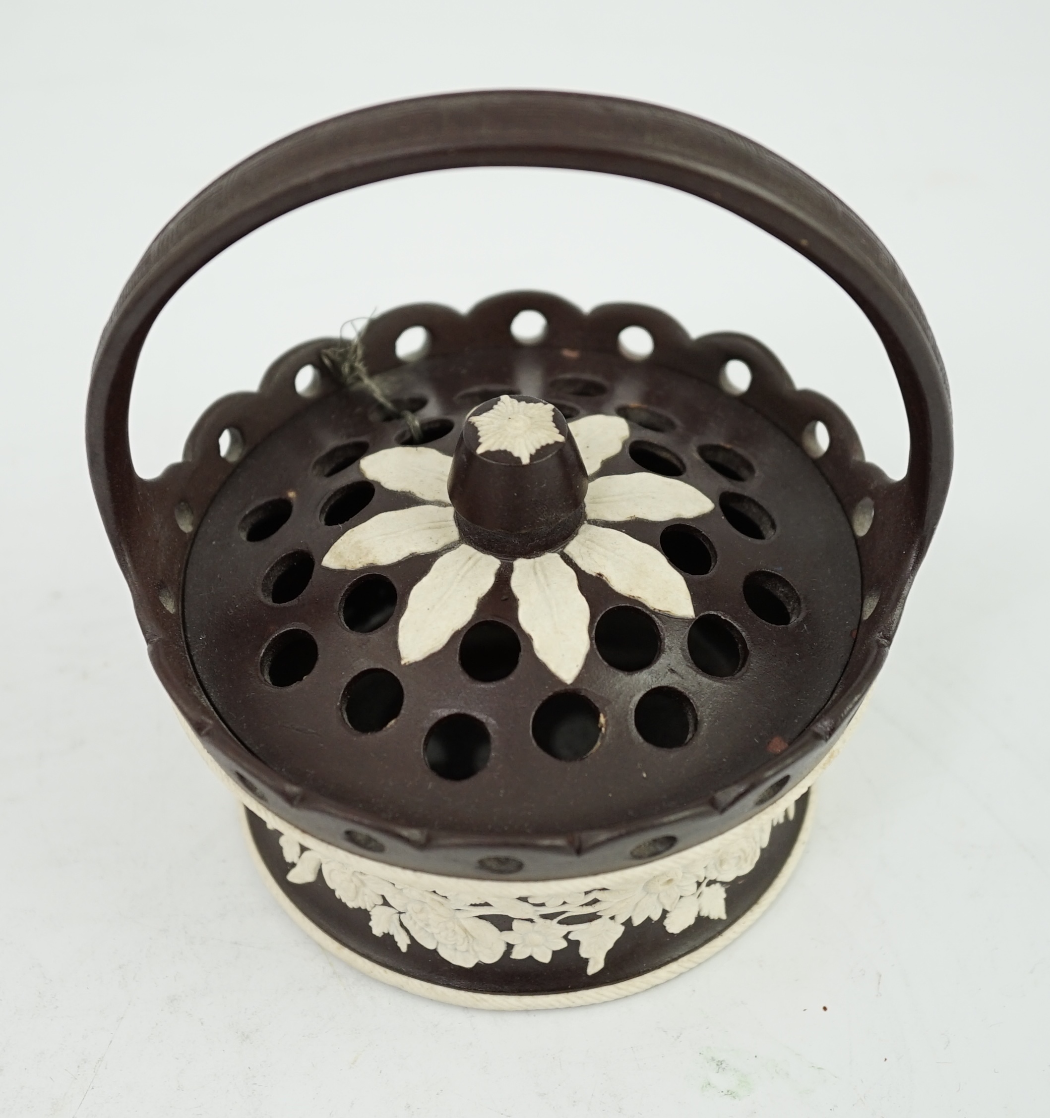 A pot pourri basket, with mark of Robert Wilson, Staffordshire, c.1790, 13cm. Condition - good